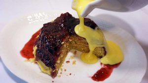 A lovely jam steamed pudding with custard