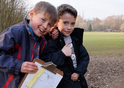 Orienteering – Years 2/3/4 practice their map reading whilst years 5/6 learn how to use a compass to navigate around How Hill finding special posts.